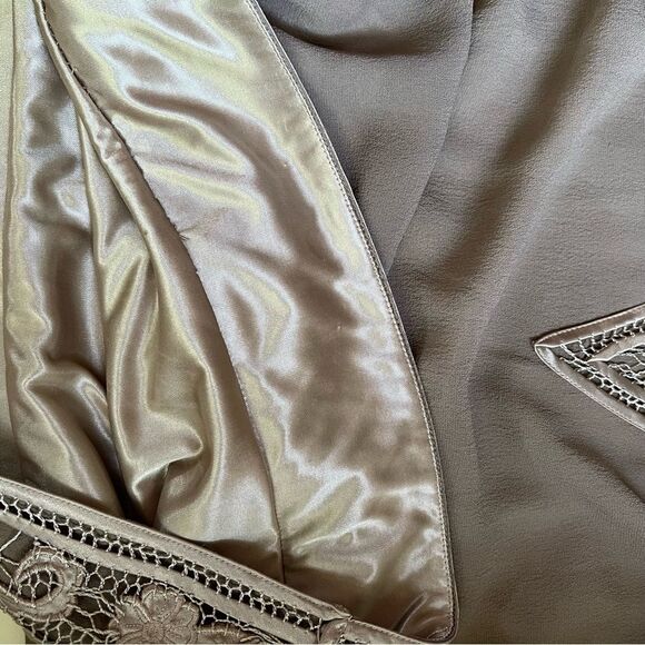 Sue Wong Vintage Silk Dress Y2K Embroidered Bubble Hem Taupe Mini Size XS - Picture 10 of 11